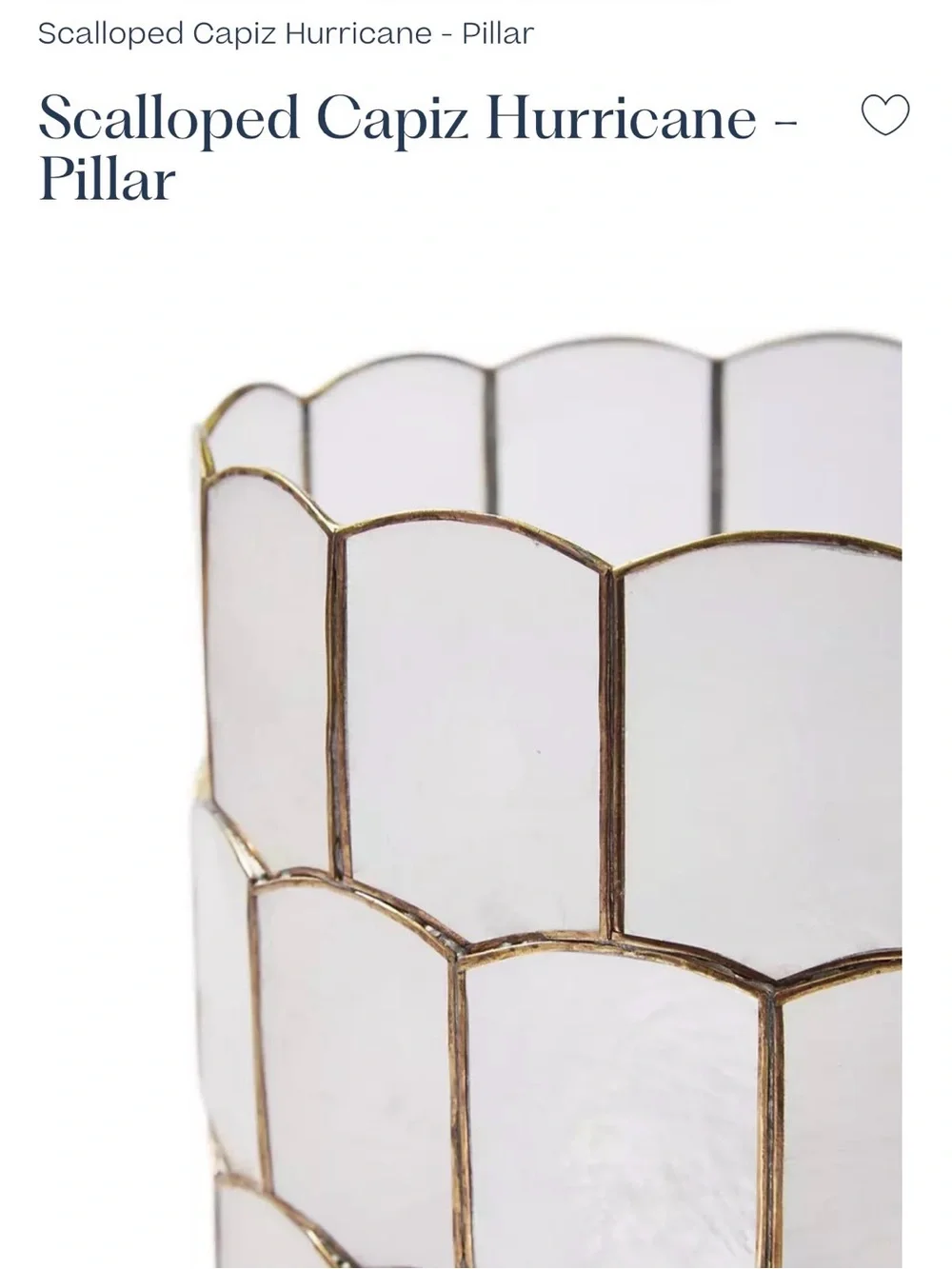 NWT Serena and Lily Scalloped Capiz Hurricane - 8 inch Pillar